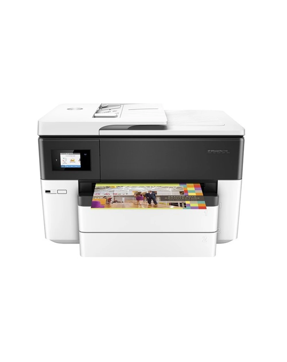 HP OfficeJet 7740 WF : imprimante multifonction A3, impression, copie, numérisation, fax, connectivité sans fil, idéale pour les environnements de travail exigeants.